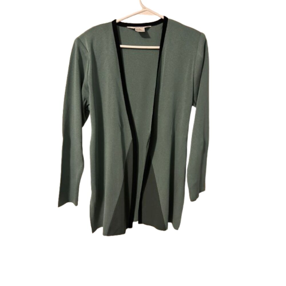 Exclusively Misook Lux Colorblock Green Gray Black Acrylic Knit Cardigan S